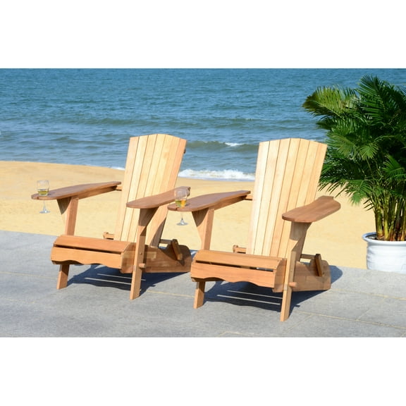 Safavieh Breetel Outdoor Chairs w/ Wine Glass Holder, Set of 2-Natural