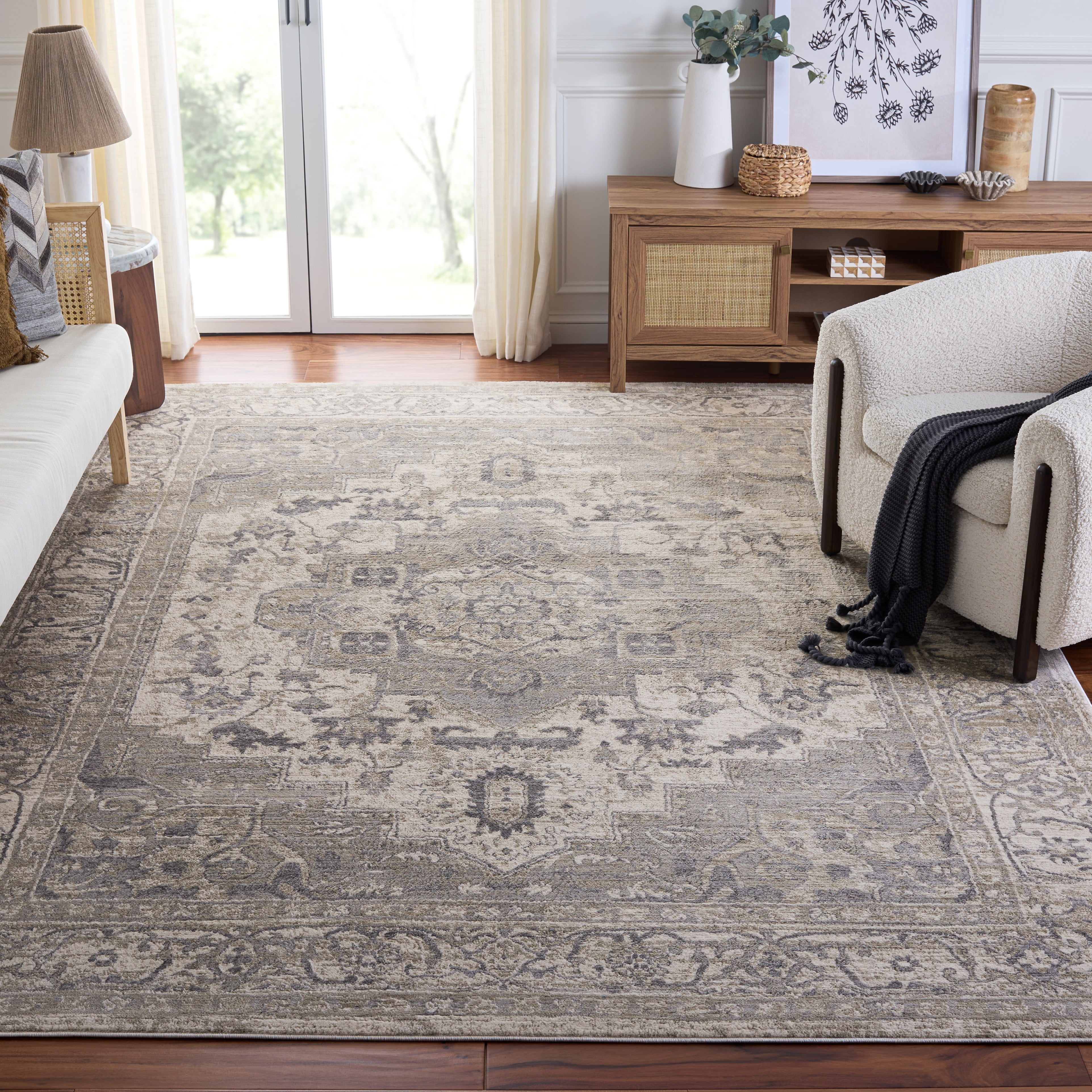 SAFAVIEH Brentwood Dimas Oriental Area Rug, Ivory/Gray, 9' x 12'