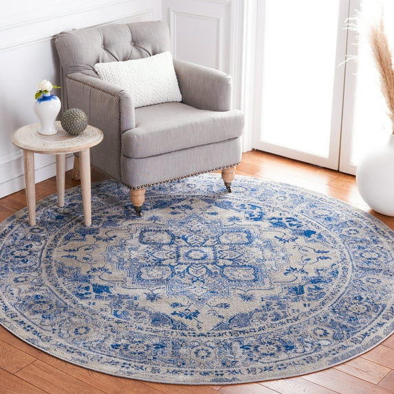 SAFAVIEH Brentwood Emalee Oriental Area Rug, Blue/Ivory, 6'7" x 6'7" Round