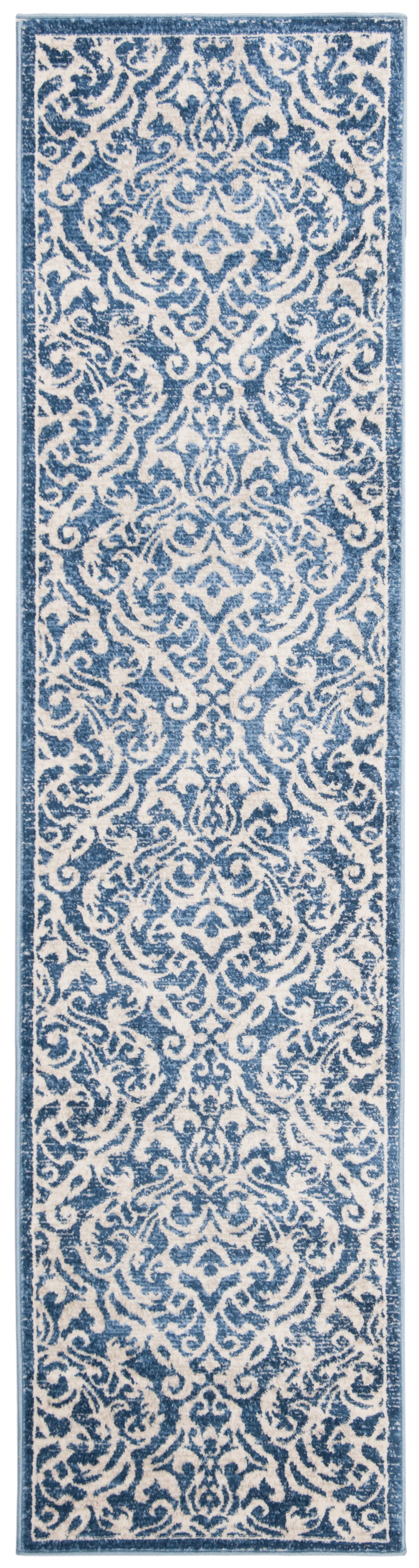 SAFAVIEH Brentwood Eliza Damask Runner Rug, Navy/Creme, 2' x 14'