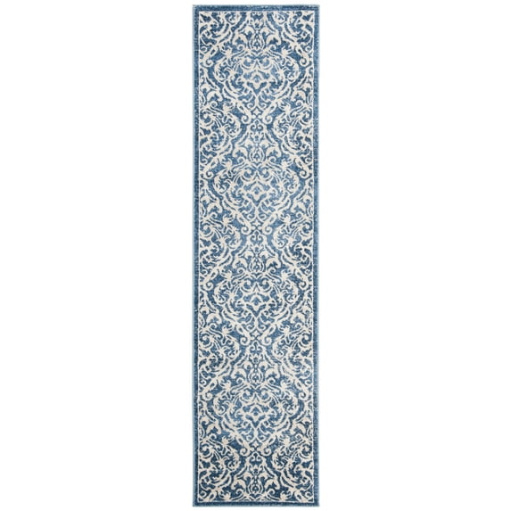 SAFAVIEH Brentwood Eliza Damask Runner Rug, Navy/Creme, 2' x 14'