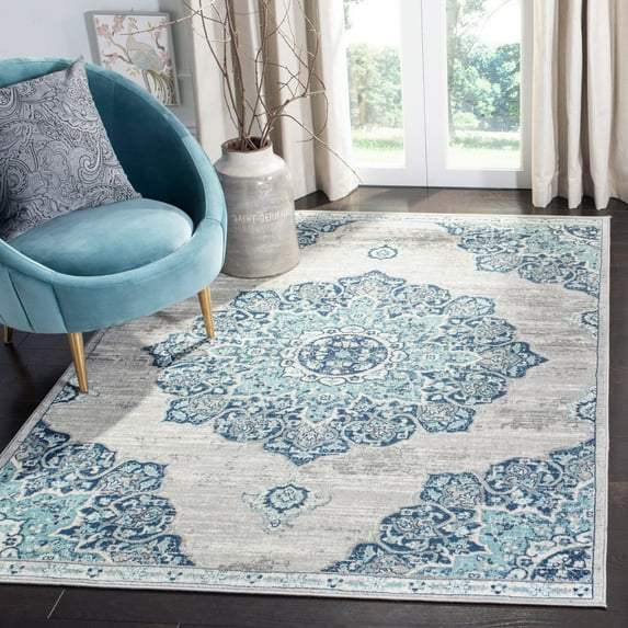 SAFAVIEH Brentwood Cantor Oriental Area Rug, Navy/Light Gray, 6' x 9'