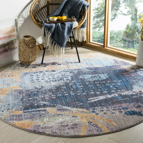 SAFAVIEH Bristol Brooklyn Abstract Polyester Area Rug, Multi, 7' x 7' Round