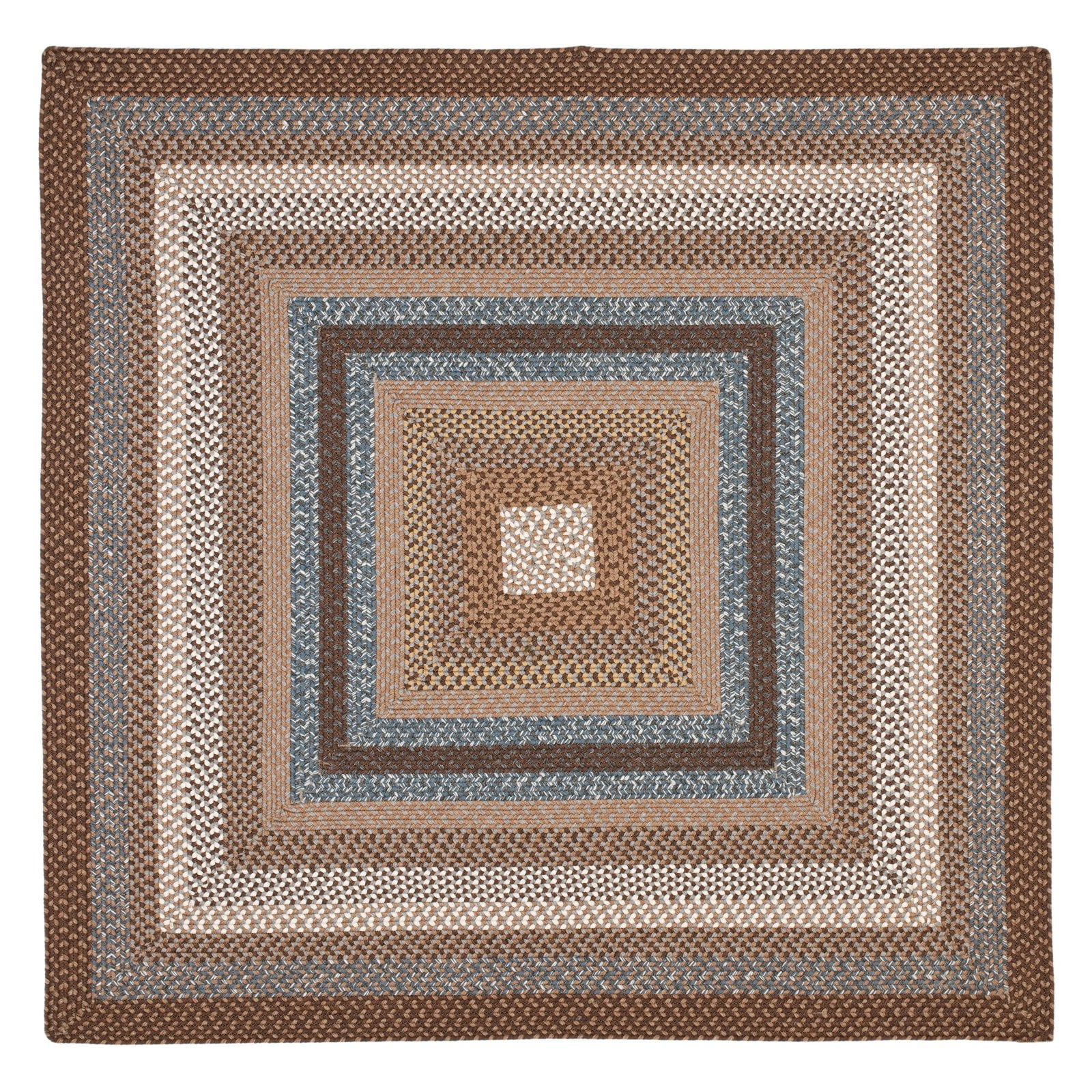 Handmade Square Blue and Brown Braided Area Rug