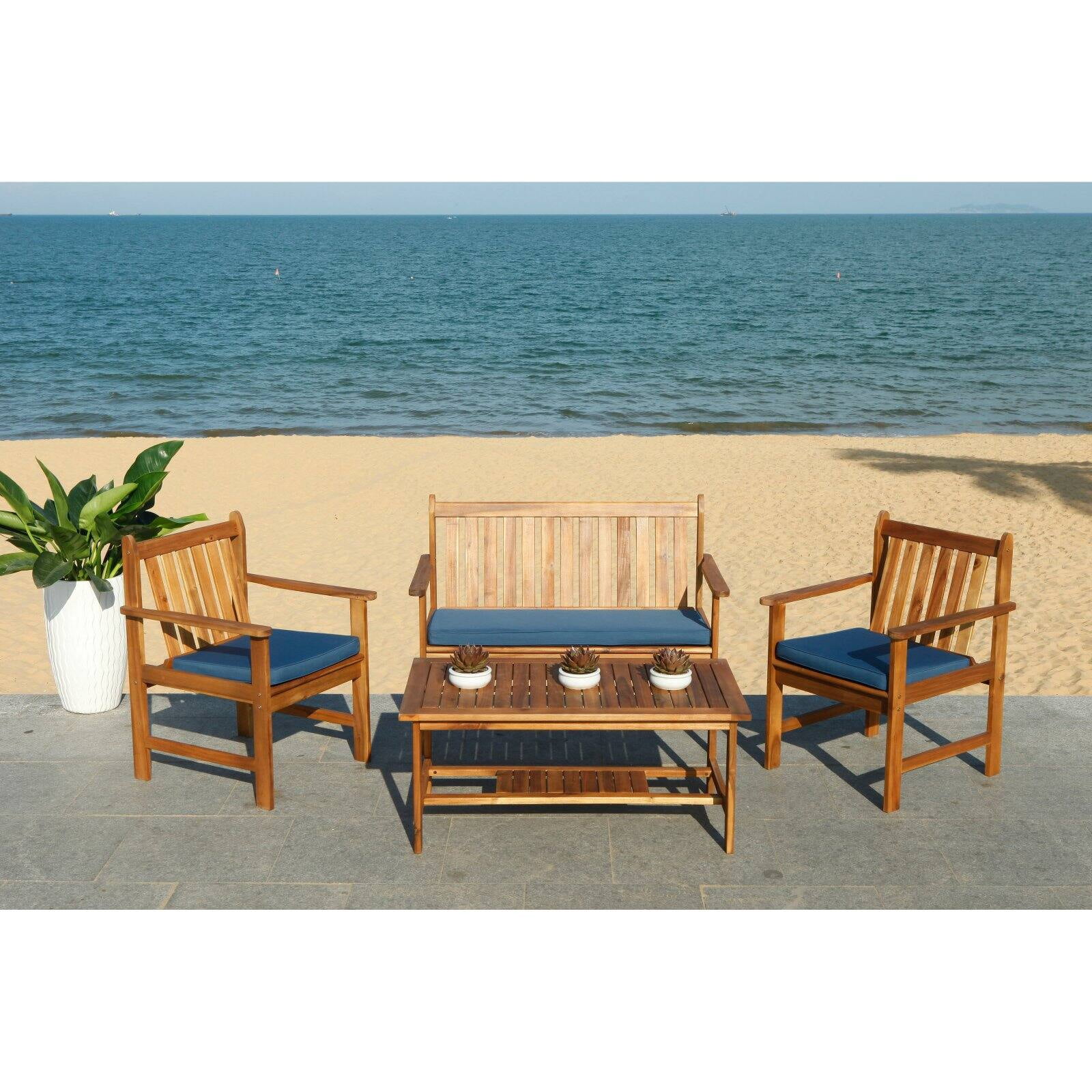 Safavieh Burbank Outdoor Contemporary 4 Piece Living Set with Cushion