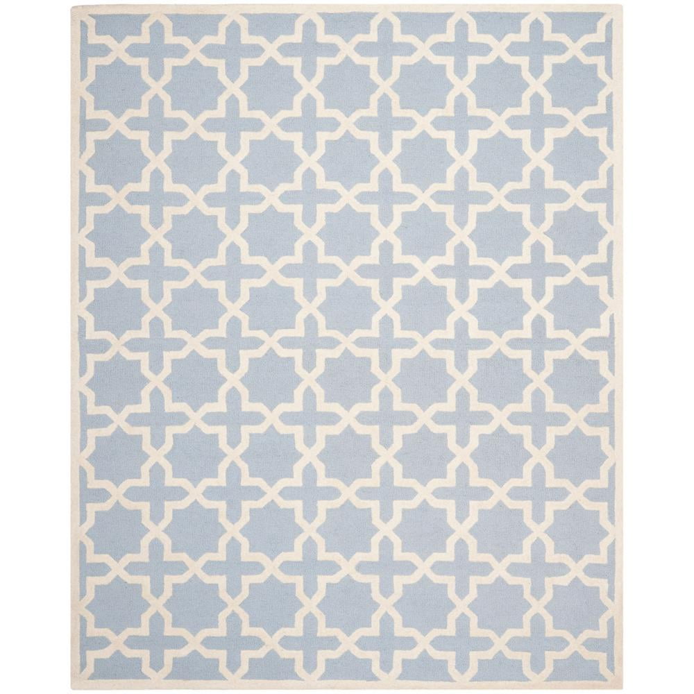 Light Blue and Ivory Hand-Tufted Wool Area Rug, 10' x 14'