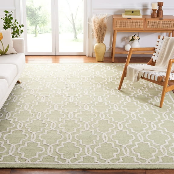 SAFAVIEH Cambridge Kyle Geometric Wool Area Rug, Light Green/Ivory, 9' x 12'