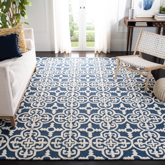 SAFAVIEH Cambridge Kimberly Geometric Wool Area Rug, Navy/Ivory, 11' x 15'