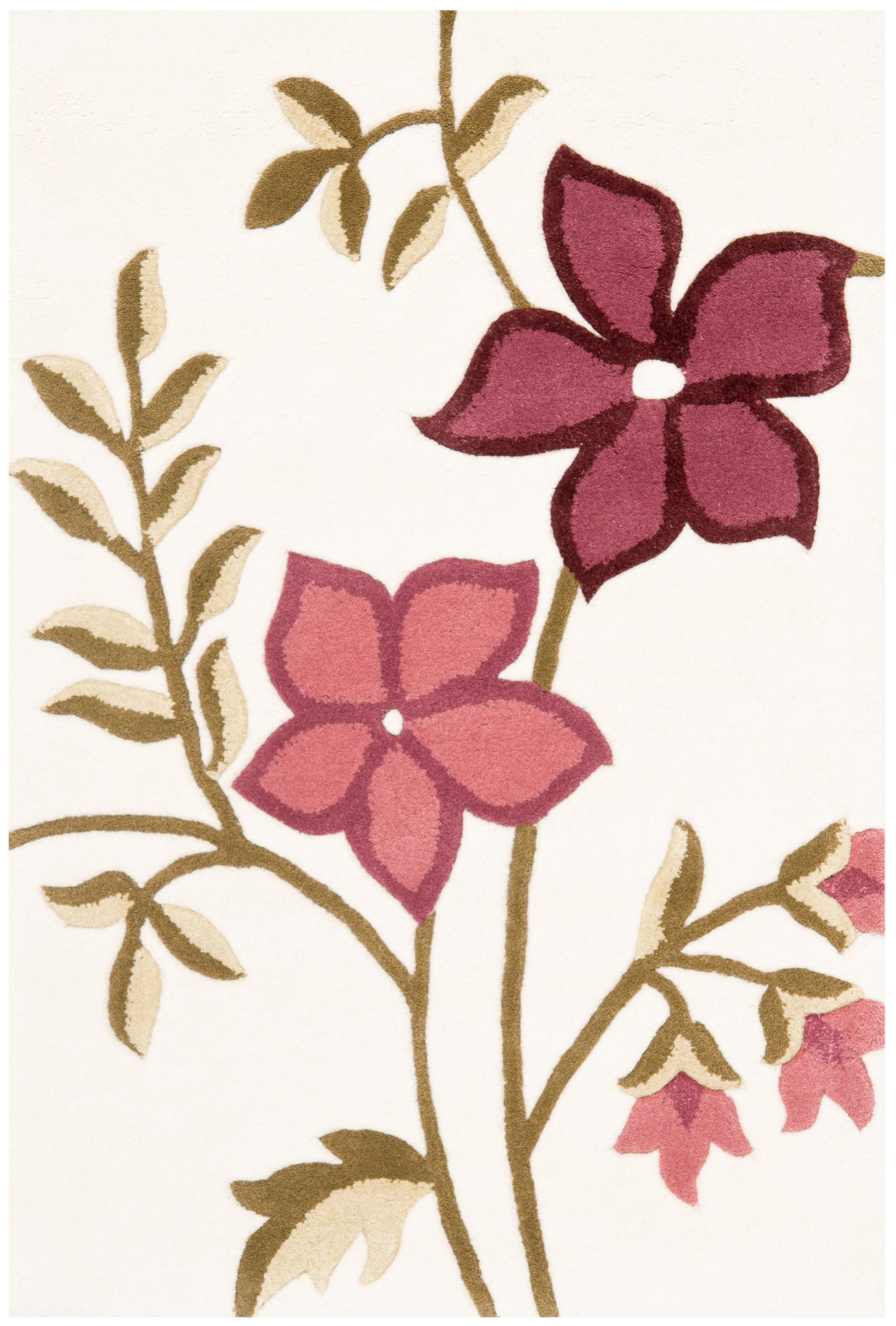Ivory and Purple Floral Hand-Tufted Wool Accent Rug 2' x 3'