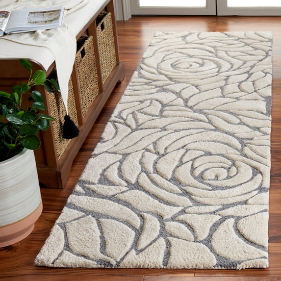 SAFAVIEH Casablanca Yadira Floral Runner Rug, Ivory/Gray, 2'3" x 8'