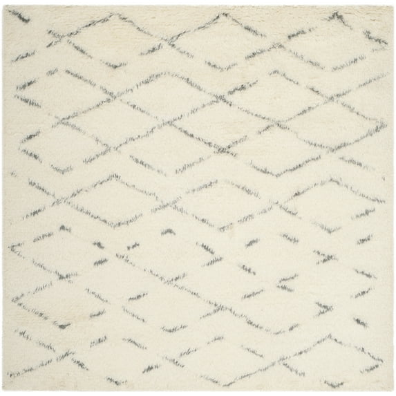SAFAVIEH Casablanca Arturas Geometric Shag Area Rug, Ivory/Grey, 6' x 6' Square