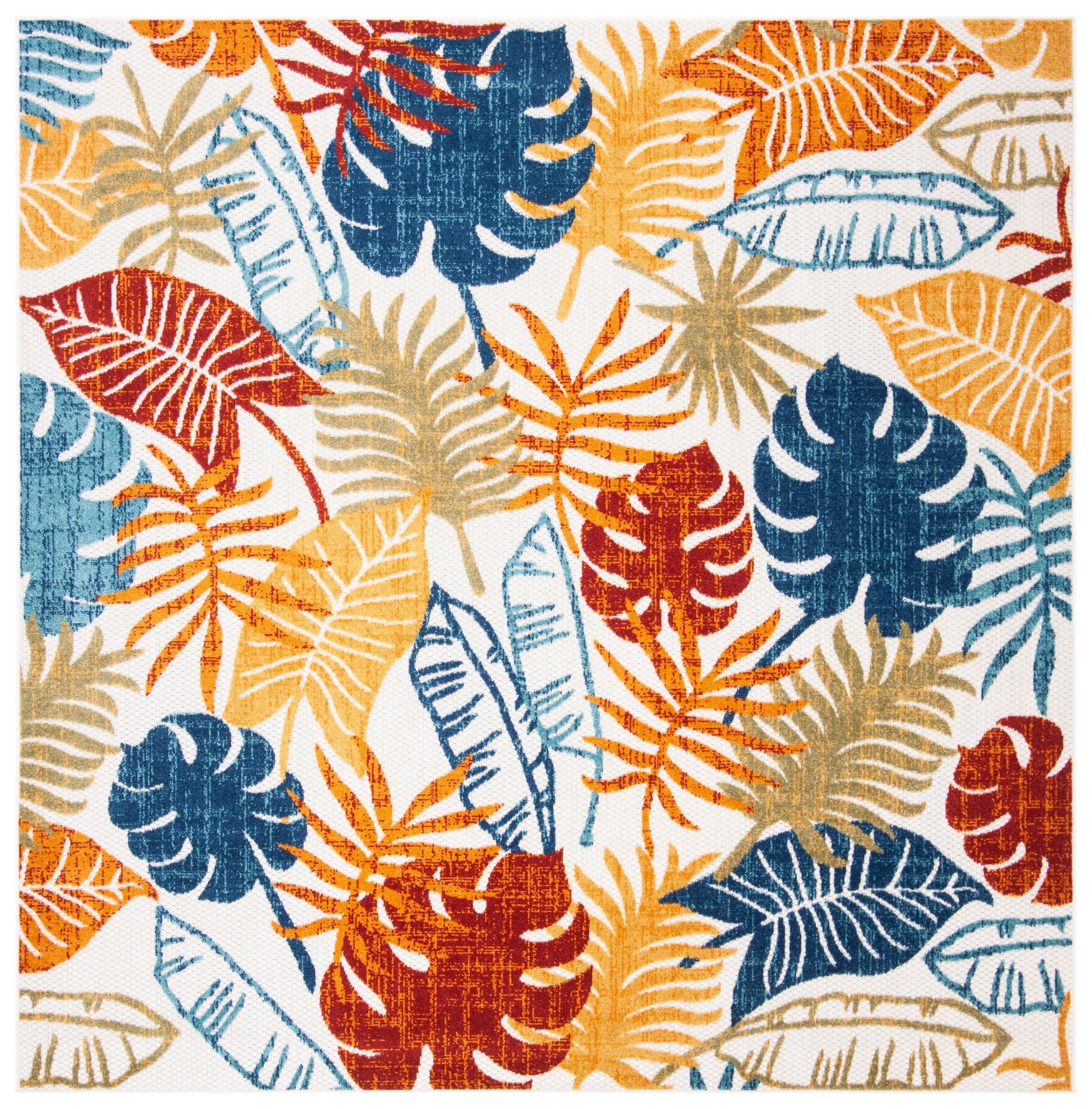 Cream and Red Floral Easy-Care Synthetic 5' Square Area Rug
