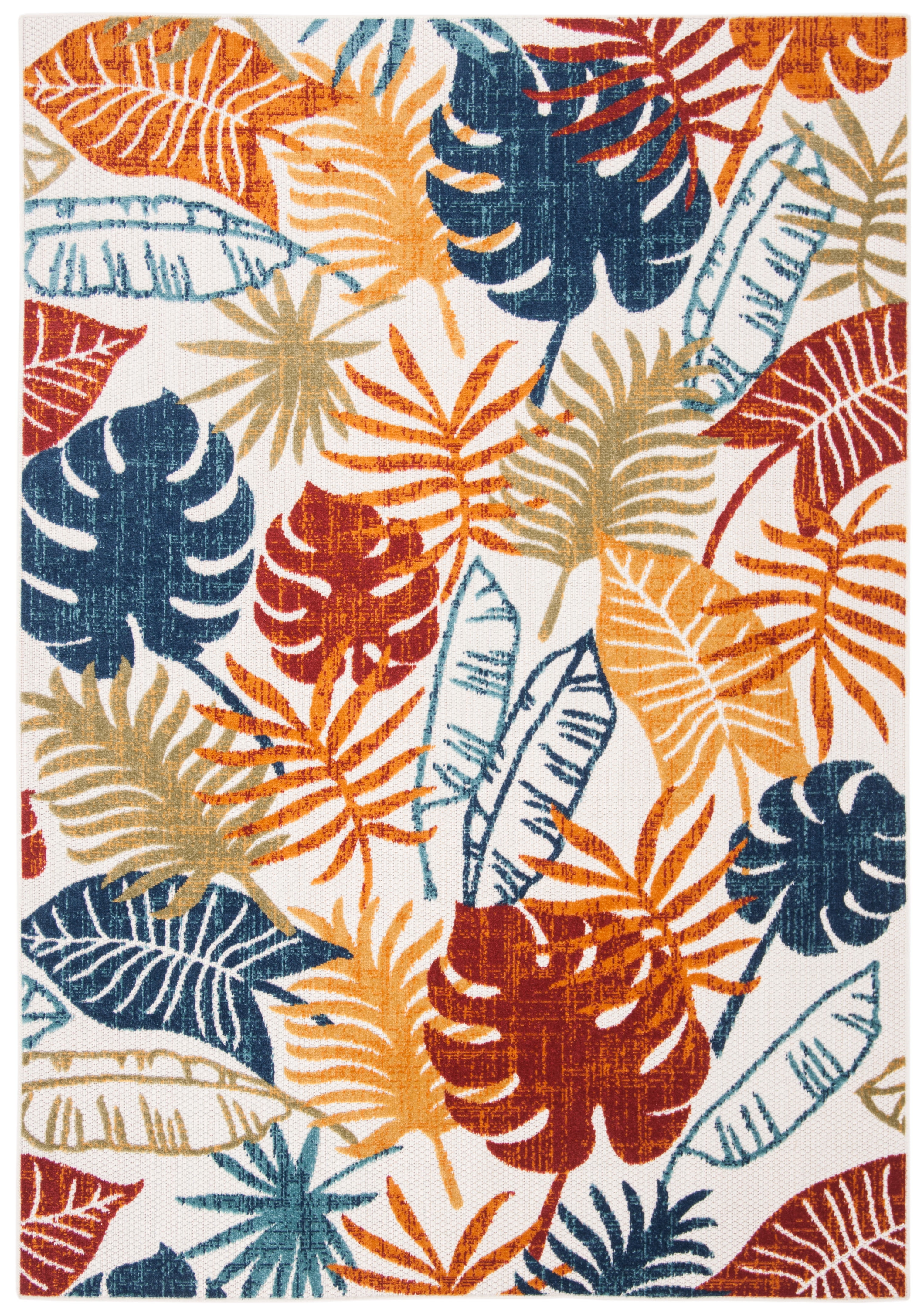 Cabana 6' x 9' Cream and Red Floral Synthetic Area Rug