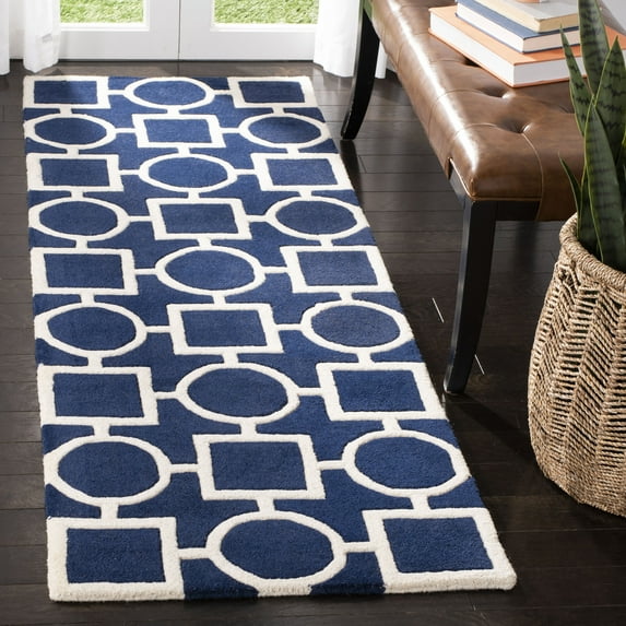 SAFAVIEH Chatham Francis Geometric Wool Runner Rug, Dark Blue/Ivory, 2'3" x 7'