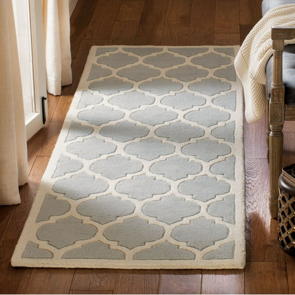 SAFAVIEH Chatham Freddy Geometric Wool Runner Rug, Gray/Ivory, 2'3" x 9'