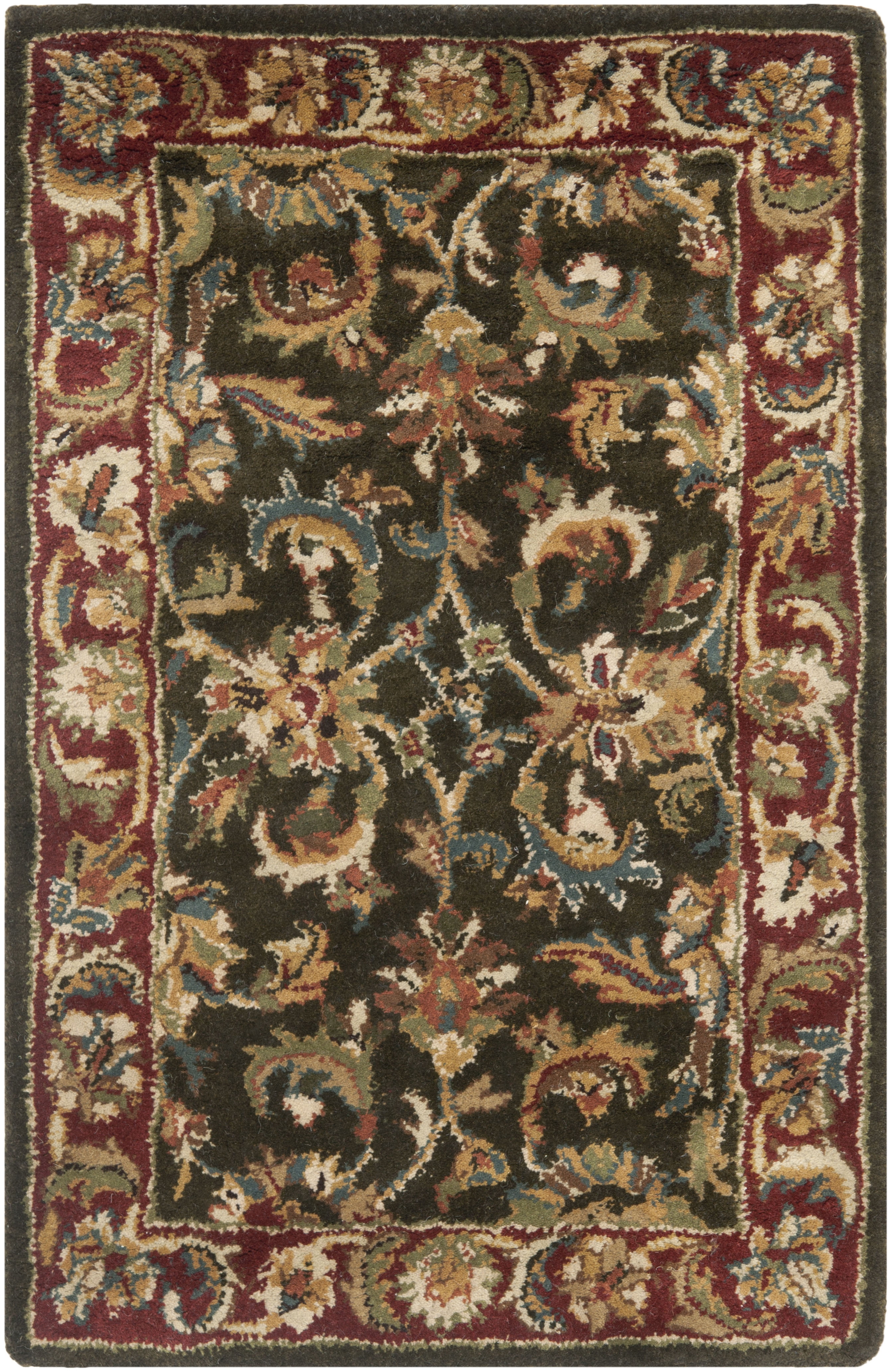 Handmade Dark Olive and Red Wool Tufted Area Rug