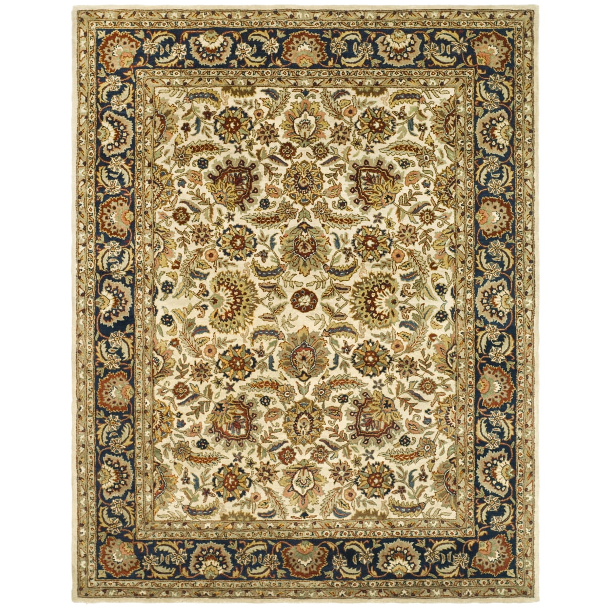 Ivory and Navy Hand-Tufted Wool Persian Area Rug
