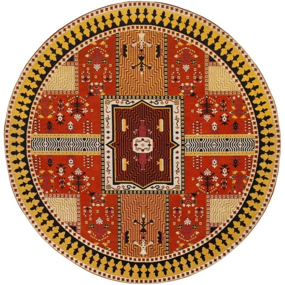SAFAVIEH Classic Vintage Seanna Geometric Area Rug, Orange/Gold, 6' x 6' Round