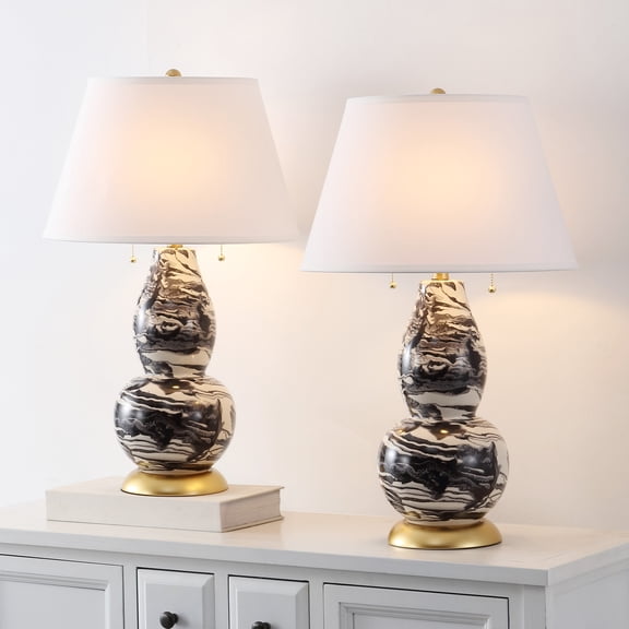 Safavieh Color Swirls 17" Contemporary Glass Table Lamp, Black/White, Set of 2