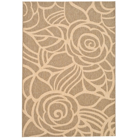 SAFAVIEH Courtyard Chester Floral Indoor/Outdoor Area Rug, Coffee/Sand, 4' x 5'7"