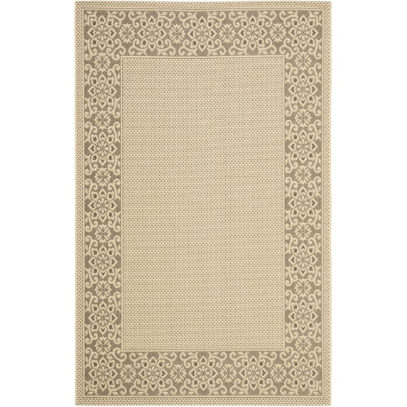 SAFAVIEH Courtyard Catherine Geometric Indoor/Outdoor Area Rug, Cream/Light Chocolate, 5'3" x 7'7"