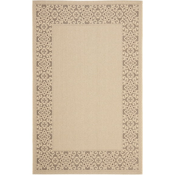 SAFAVIEH Courtyard Catherine Geometric Indoor/Outdoor Area Rug, Cream/Light Chocolate, 5'3" x 7'7"