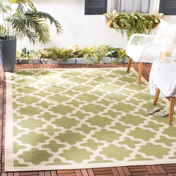 SAFAVIEH Courtyard Amanda Geometric Indoor/Outdoor Area Rug, Green/Beige, 4' x 4' Square