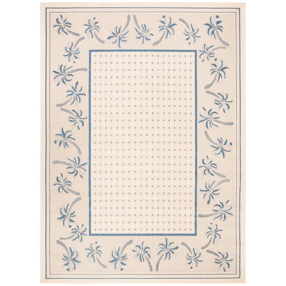 SAFAVIEH Courtyard Charles Floral Indoor/Outdoor Area Rug, Ivory/Blue, 8' x 11'