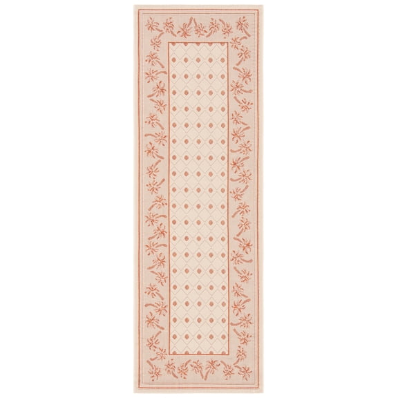 SAFAVIEH Courtyard Charles Floral Indoor/Outdoor Runner Rug, Ivory/Rust, 2'3" x 6'7"