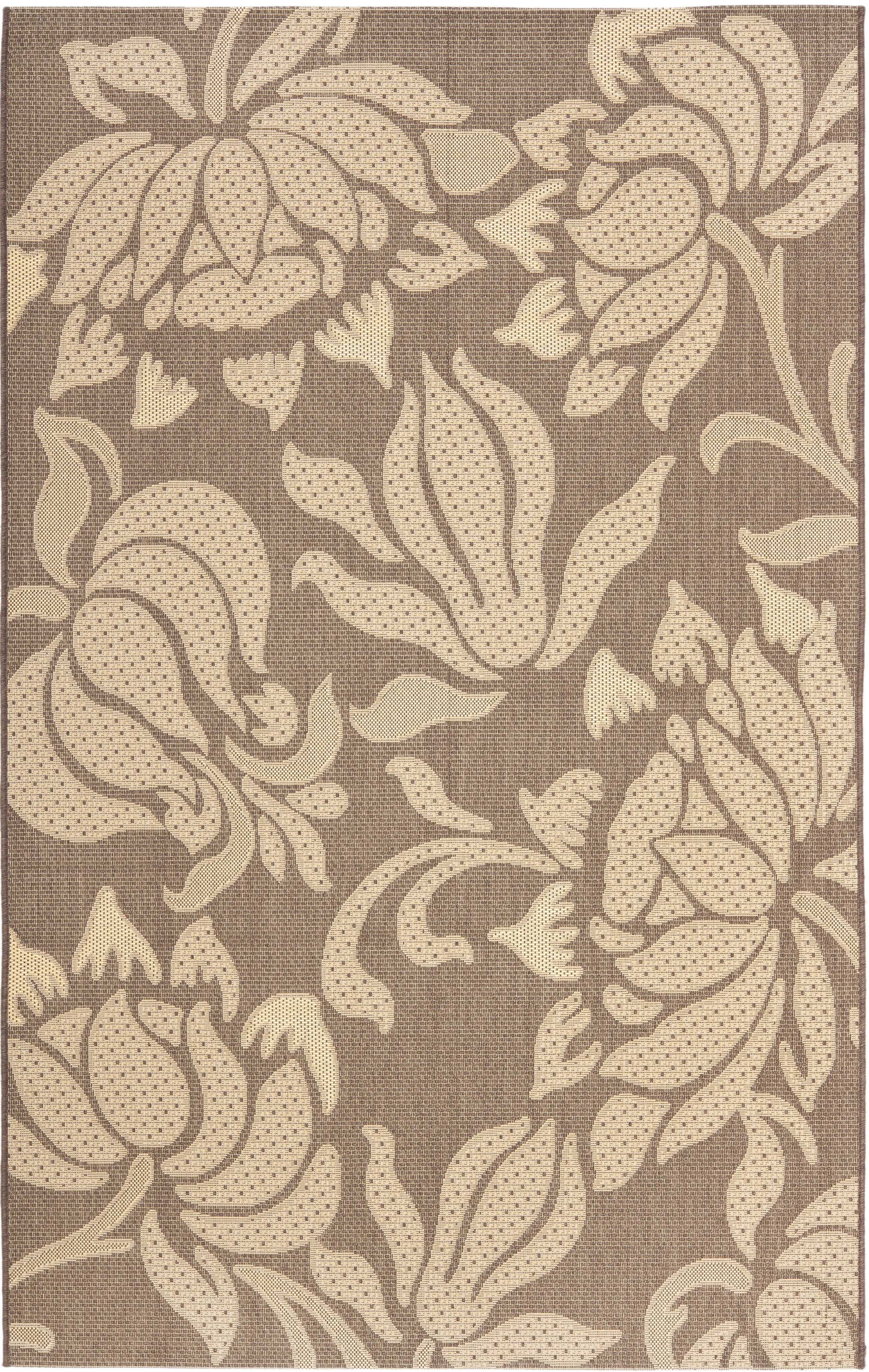 Light Chocolate and Cream Floral Synthetic Area Rug