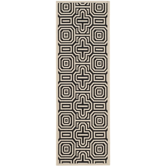 Safavieh Courtyard Holly Geometric Indoor/Outdoor Runner Rug, Sand/Black, 2'3" x 10'