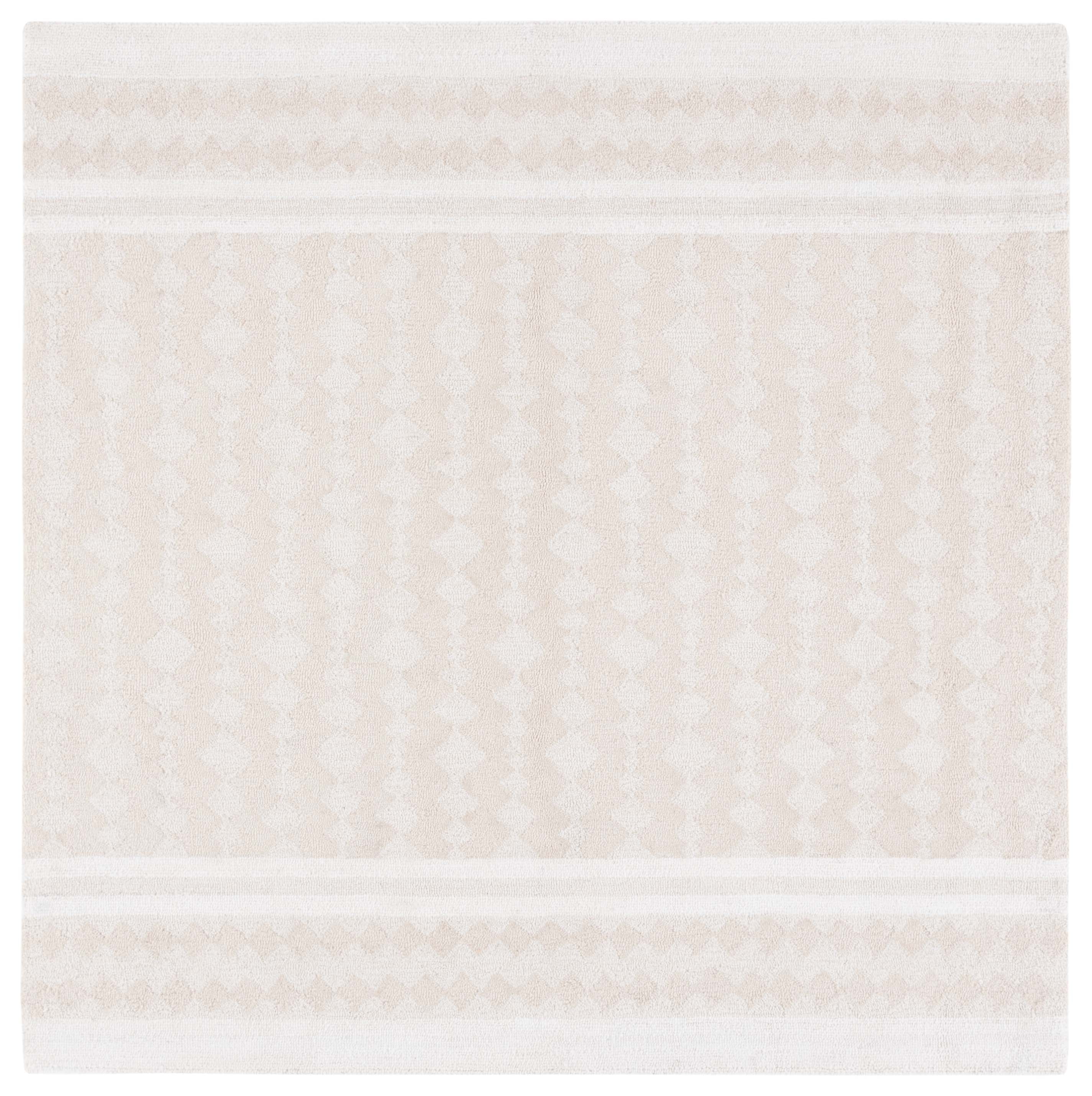 Ivory and Beige 6' Round Hand-Tufted Wool Rug