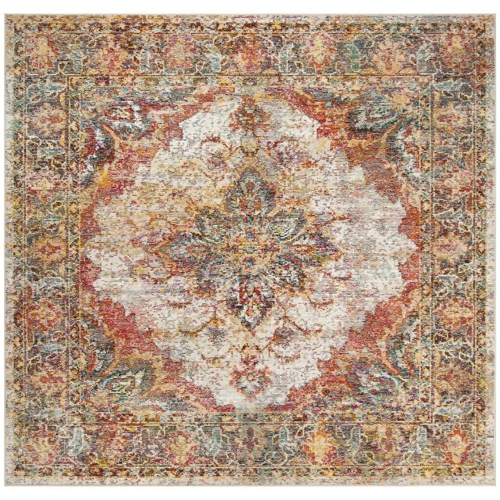 Cream and Rose Square Oriental Synthetic Area Rug