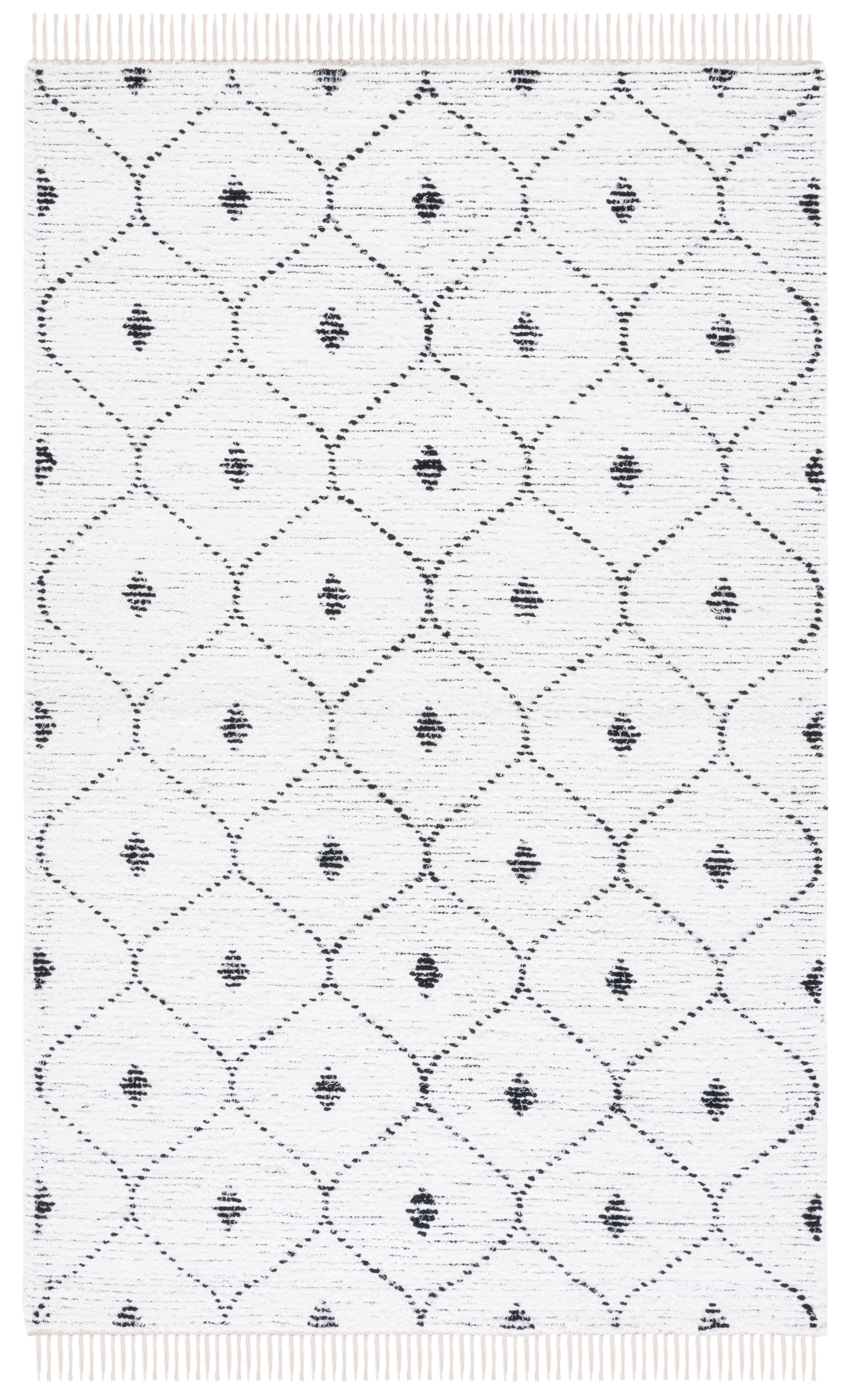 Ivory and Black Handmade Wool Shag Area Rug, 5 x 8 ft