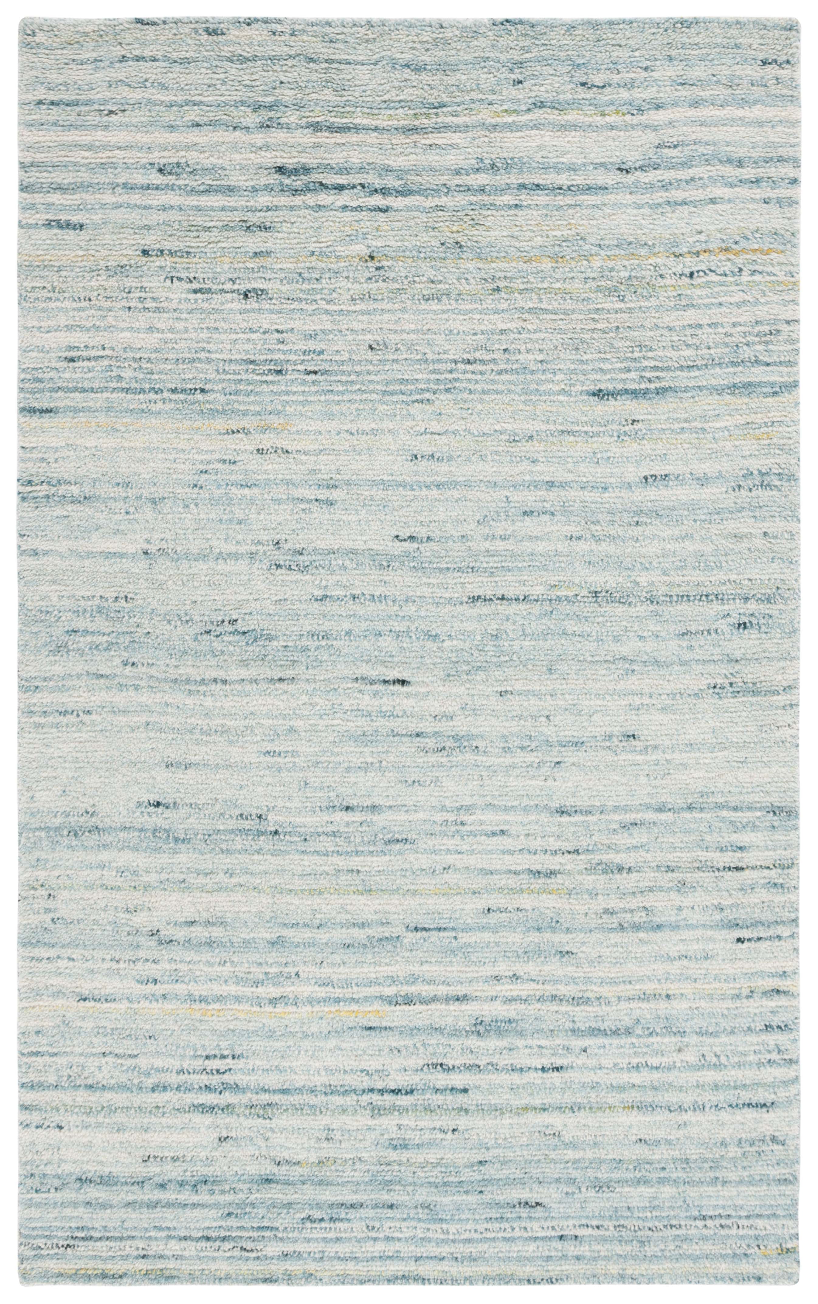 Ivory and Turquoise Handwoven Wool Shag Area Rug, 5' x 8'