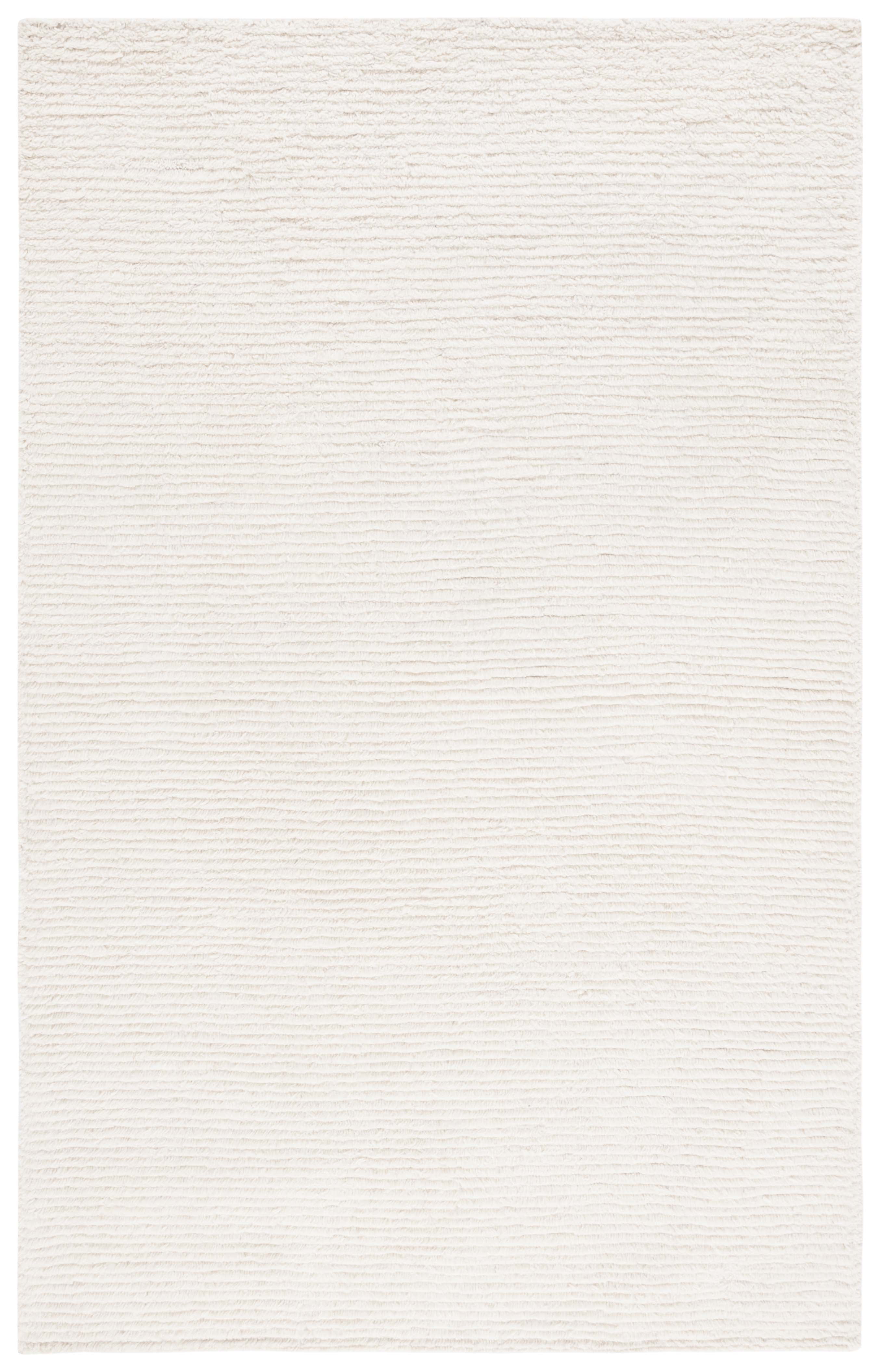 Ivory Square Hand-Tufted Shag Wool Area Rug 3' x 5'