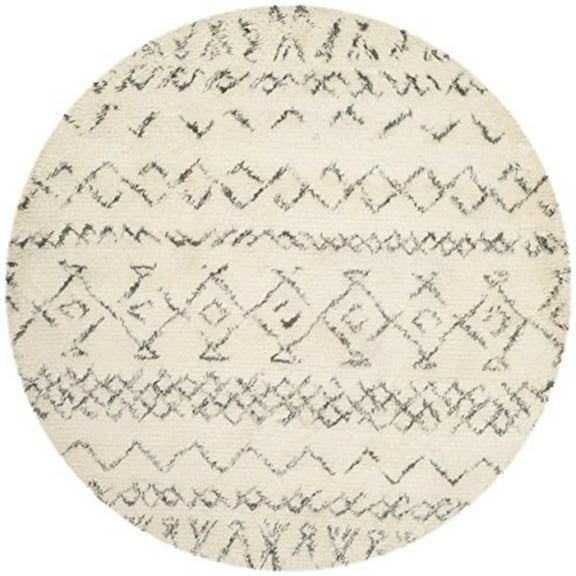 Safavieh CSB827B Casablanca Contemporary Hand-Knotted Wool Runner Rug-Color:Ivory / Grey,Shape:Round,Size:6' X 6'