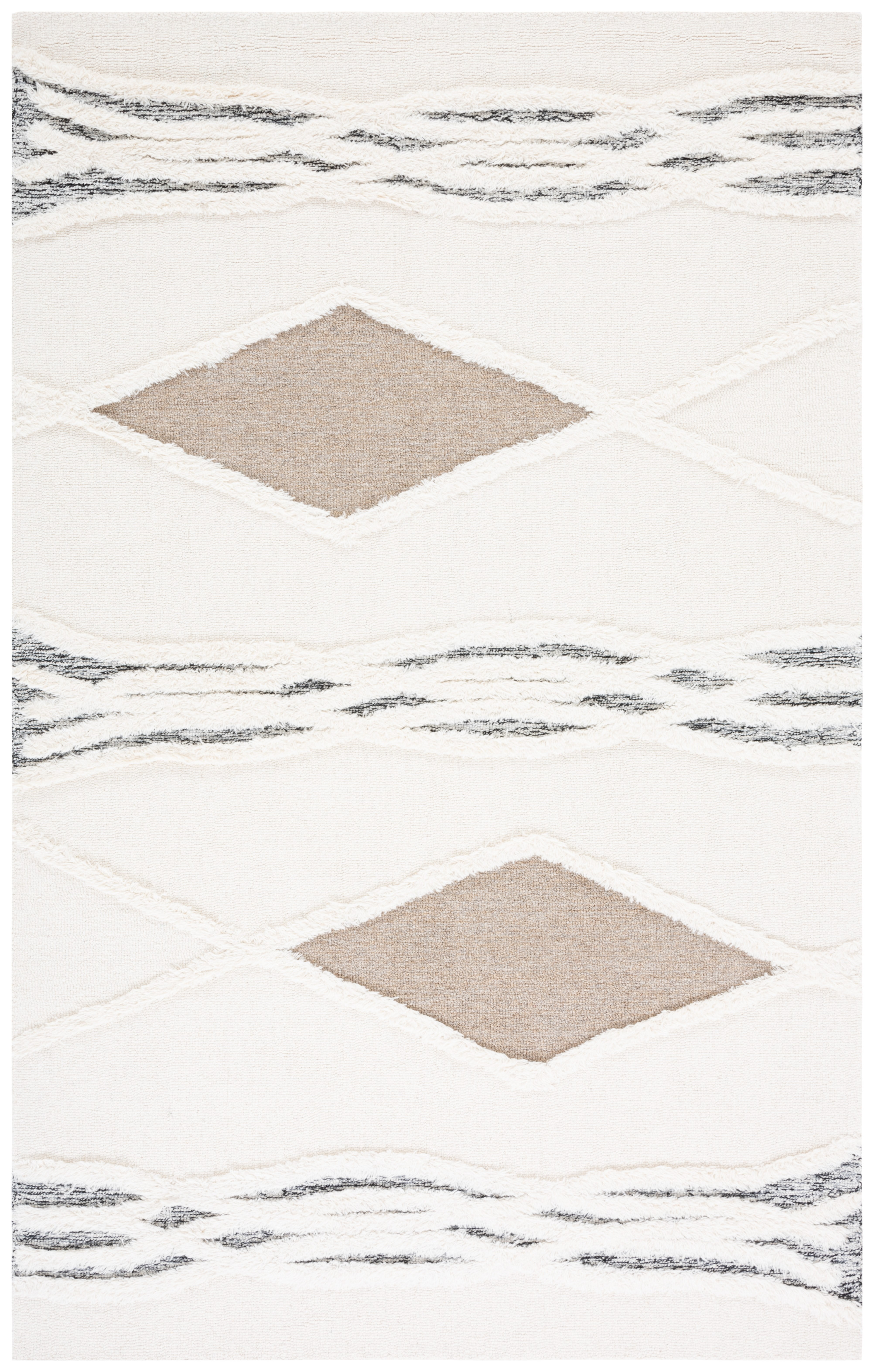 Ivory and Brown Hand-Tufted Wool Shag Area Rug 3' x 5'