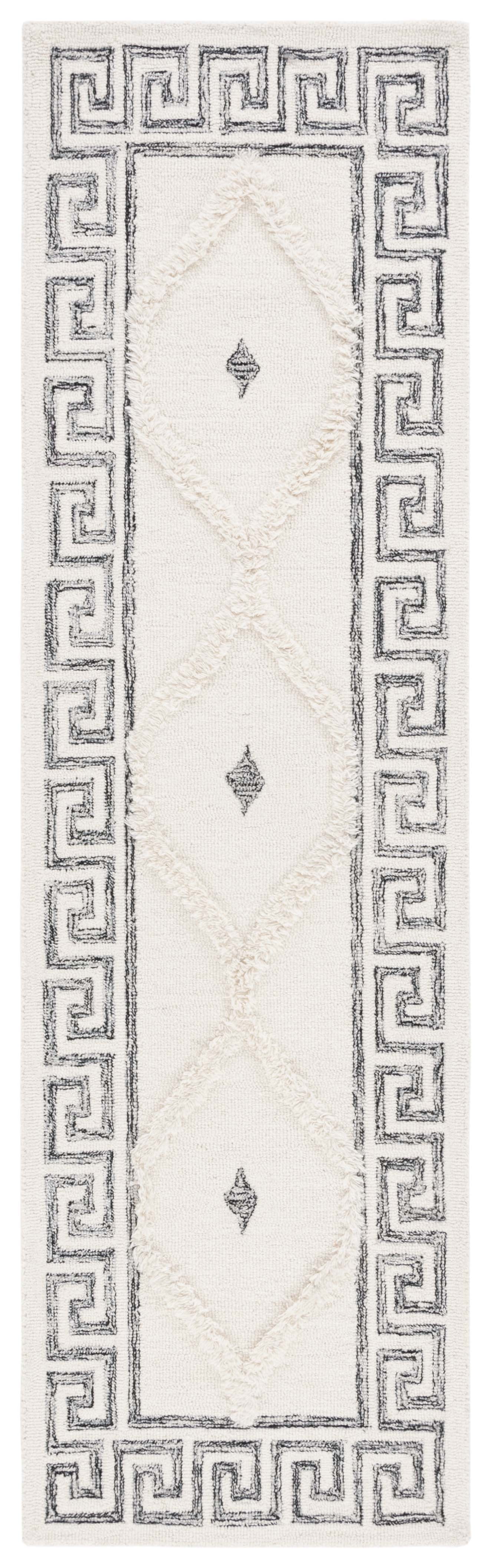 Ivory and Black Hand-Tufted Wool Runner Rug 2'3" x 8'