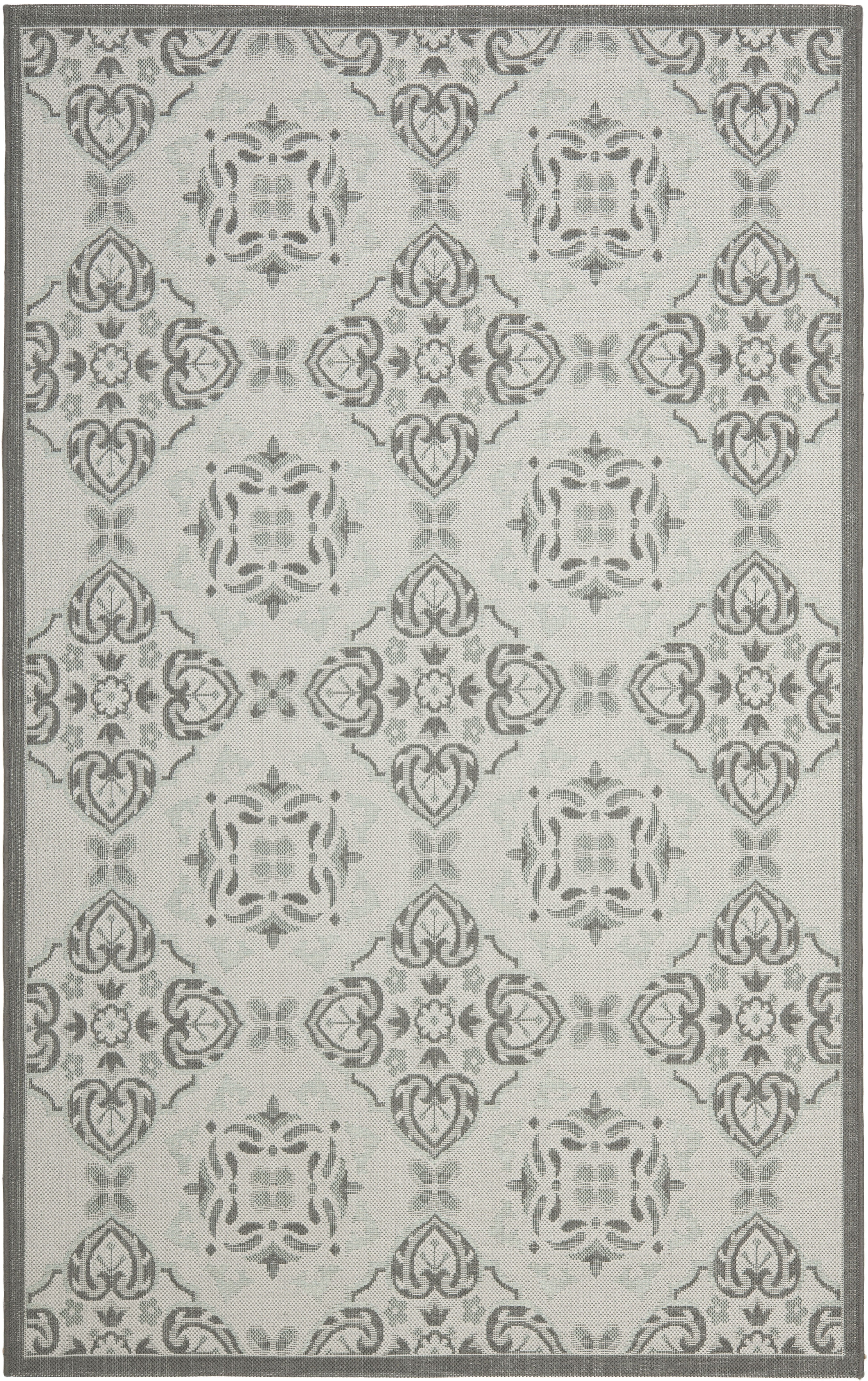 Gray and Aqua Geometric 5' x 7' Stain-Resistant Area Rug