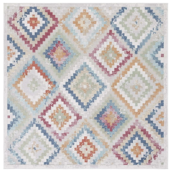 SAFAVIEH Cabana Carina Geometric Indoor/Outdoor Area Rug, Red/Blue/Multi, 6'7" x 6'7" Square