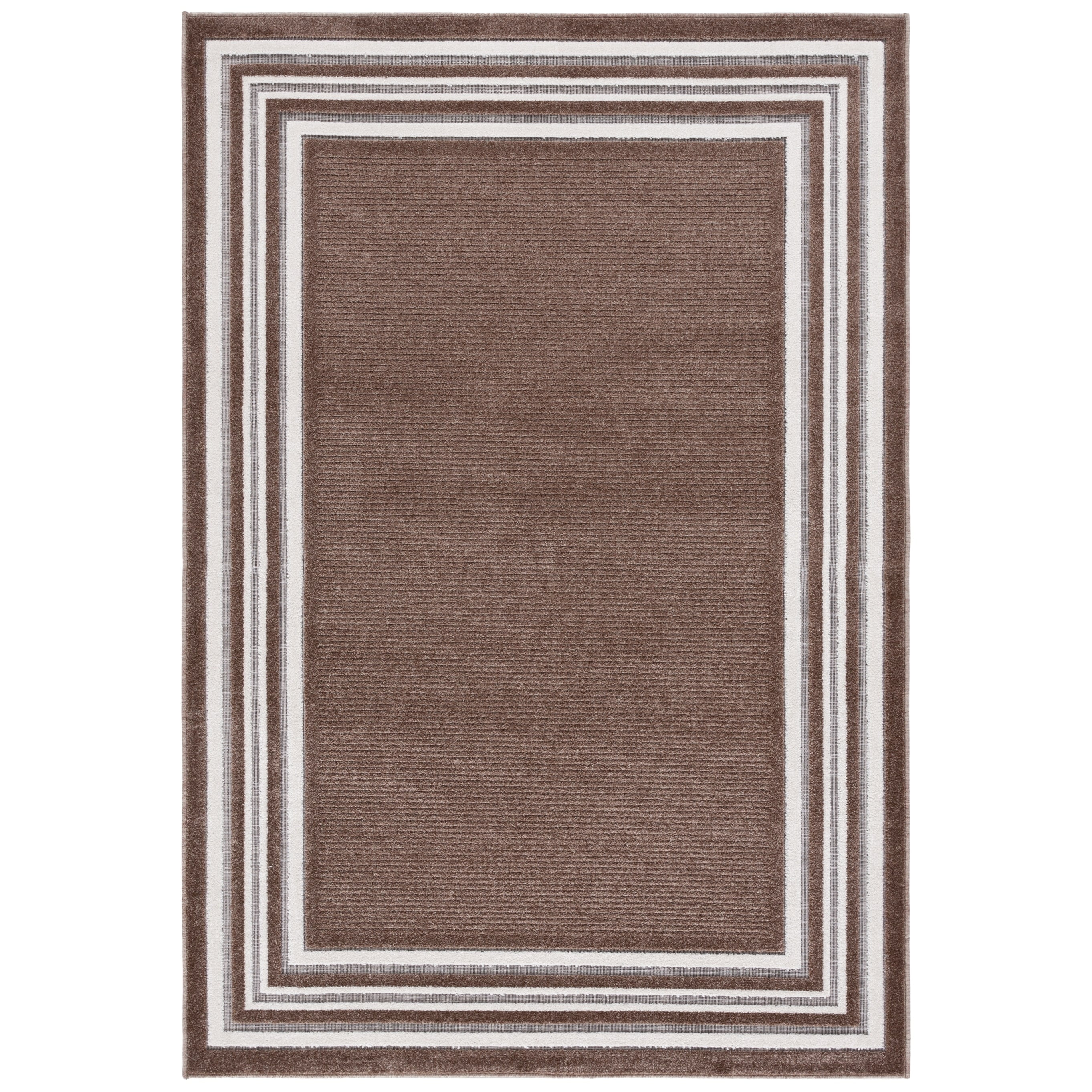 Brown and Ivory Rectangular Stain-Resistant Synthetic Rug, 4' x 6'