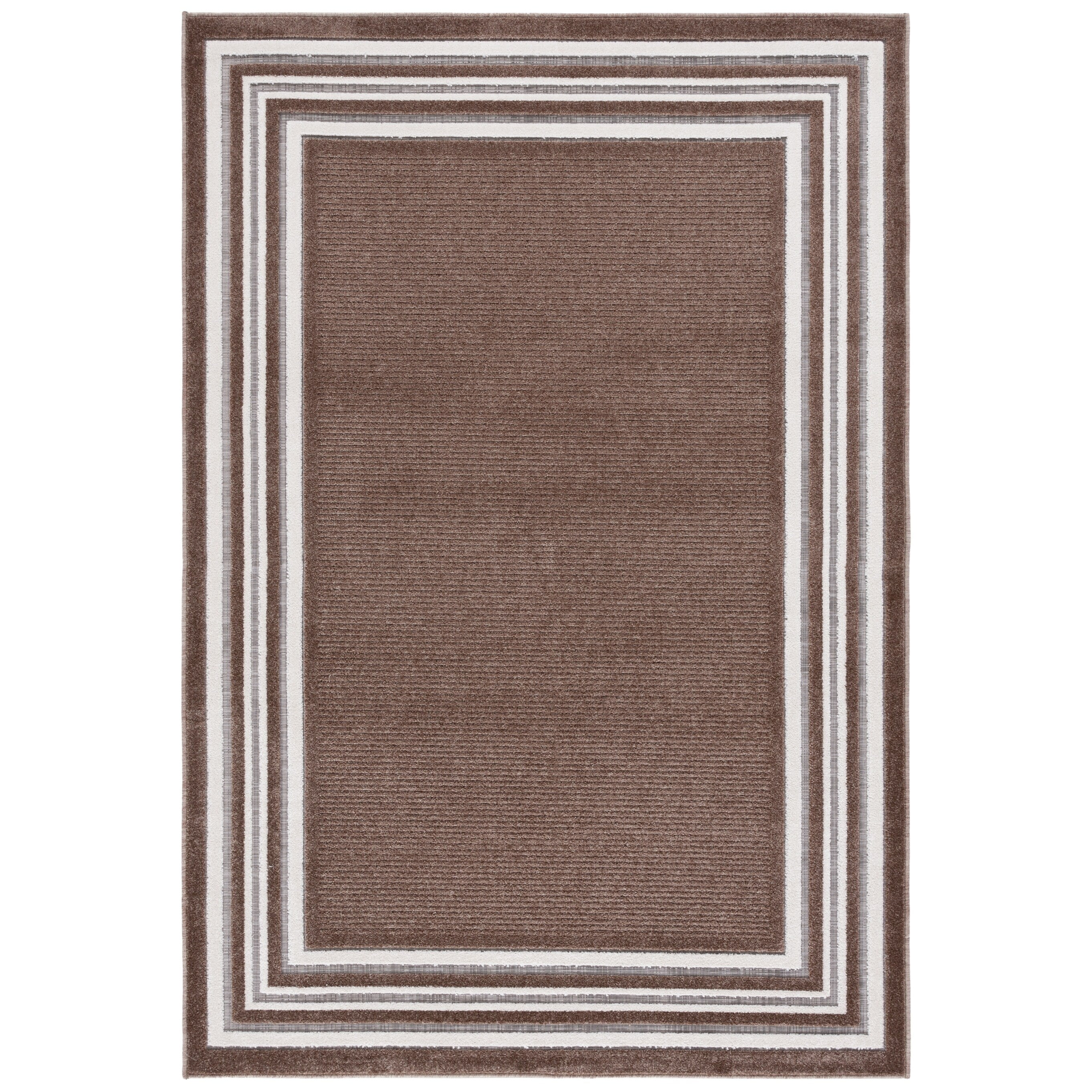 Brown and Ivory Rectangular Stain-Resistant Synthetic Rug, 4' x 6'