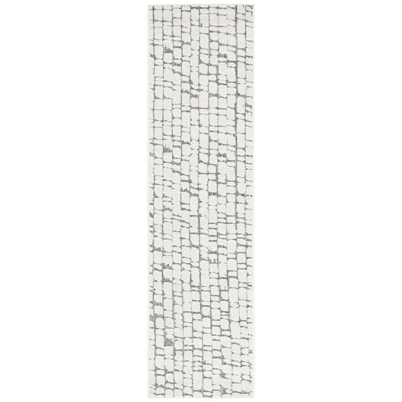 SAFAVIEH Cabana Tamsen Geometric Indoor/Outdoor Runner Rug, Ivory/Grey, 2'2" x 8'