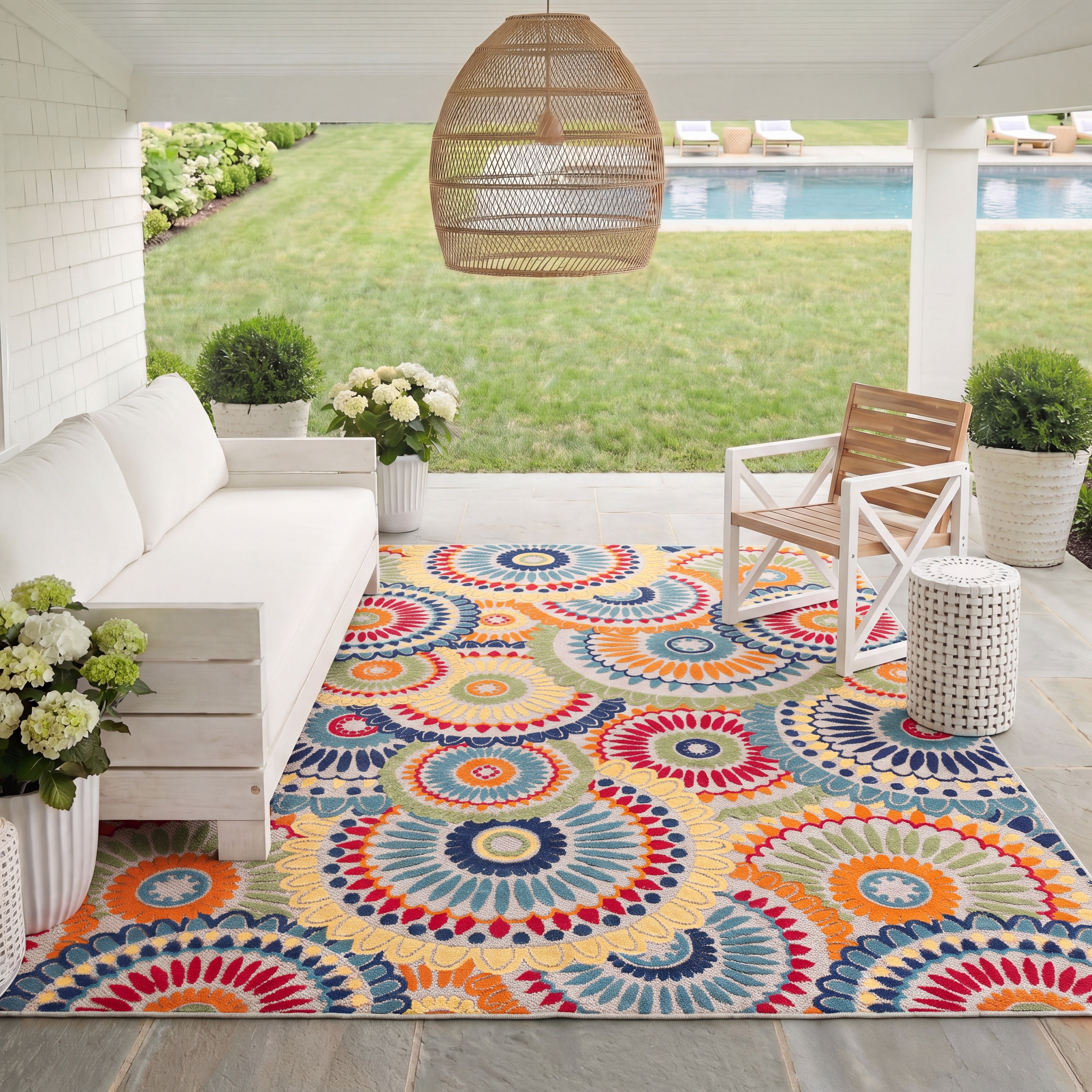 Safavieh Cabana Brynn Floral Indoor/Outdoor Area Rug, Blue/Ivory, 6' x 8'