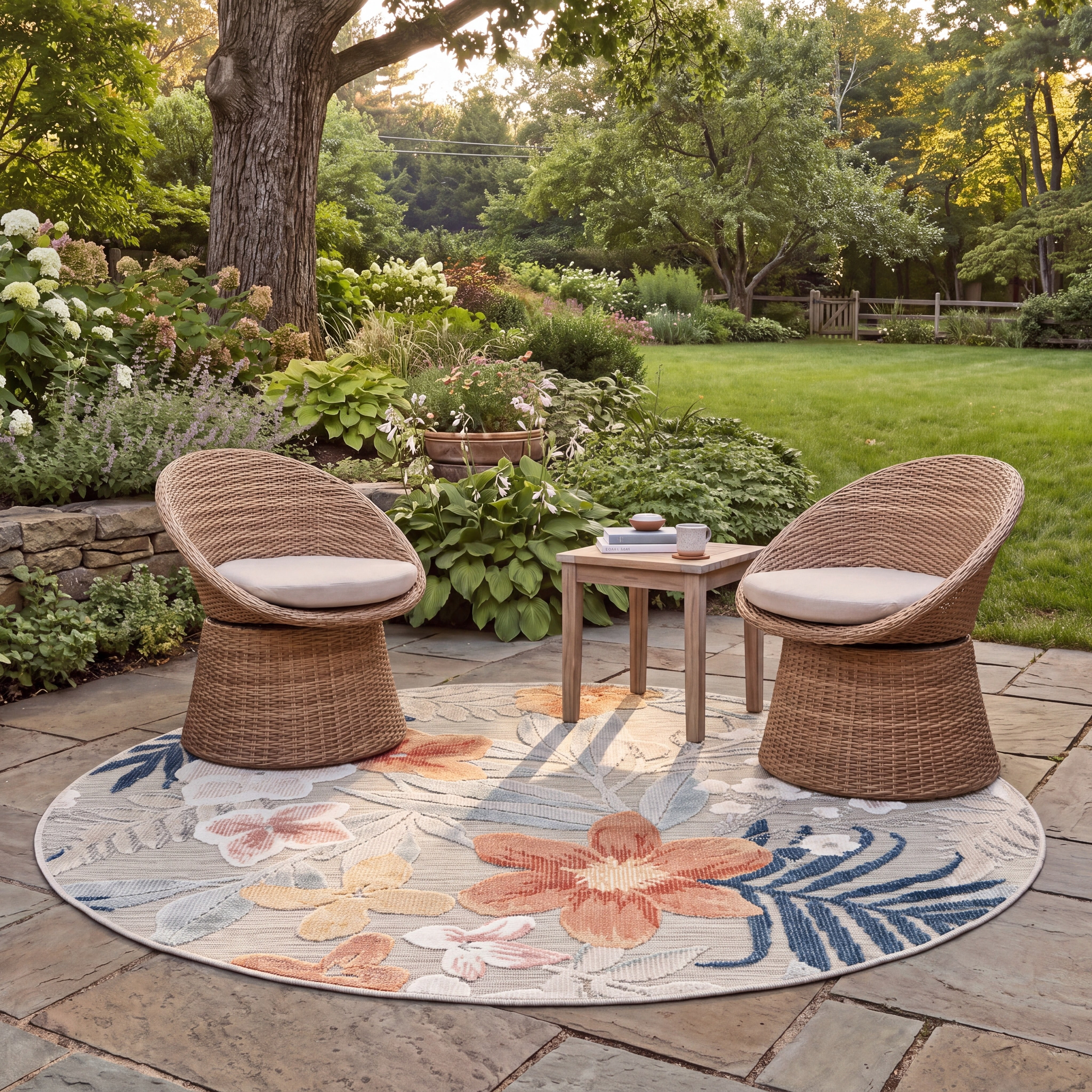 Safavieh Cabana Caris Floral Indoor/Outdoor Area Rug, Gray/Rust, 5'1" x 5'1" Round