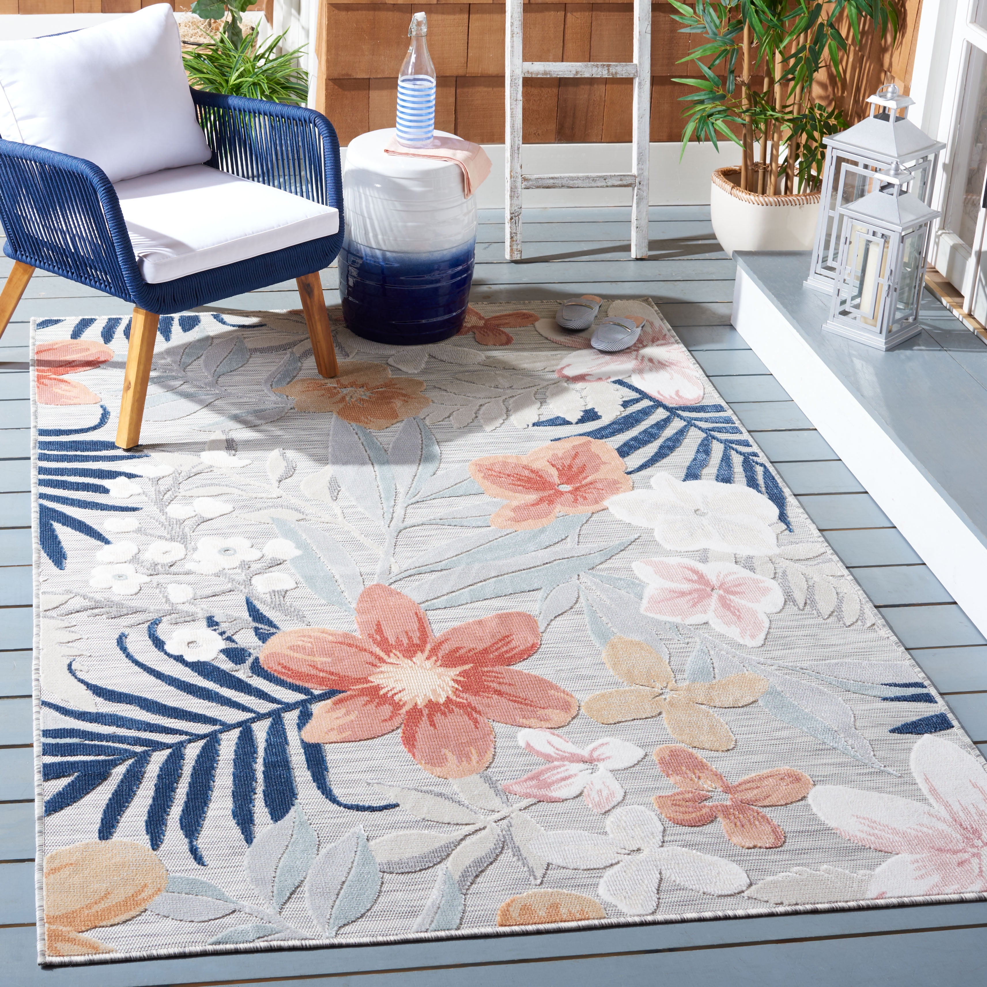 Safavieh Cabana Caris Floral Indoor/Outdoor Area Rug, Gray/Rust, 5'1" x 5'1" Square