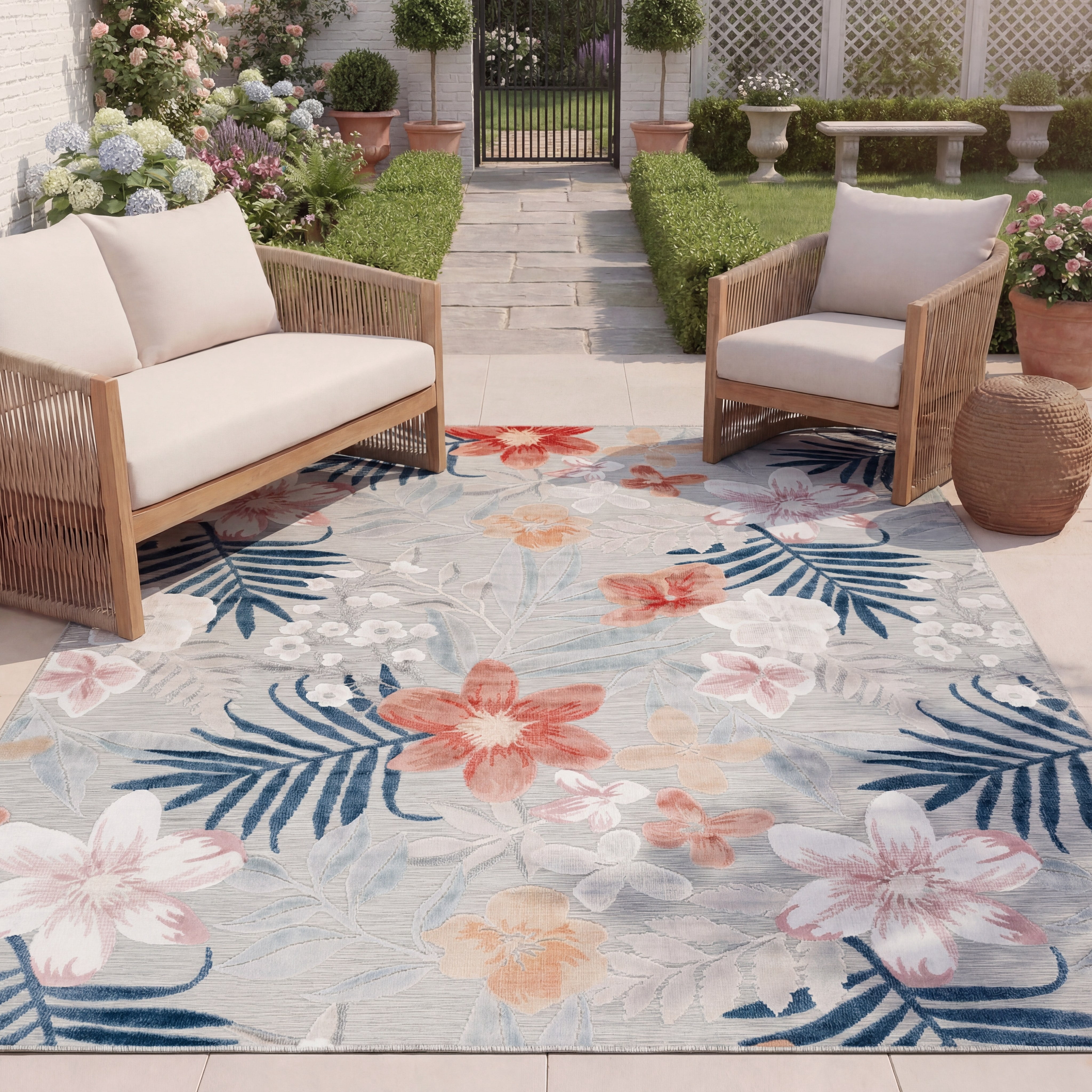 Safavieh Cabana Caris Floral Indoor/Outdoor Area Rug, Gray/Rust, 6' x 8'
