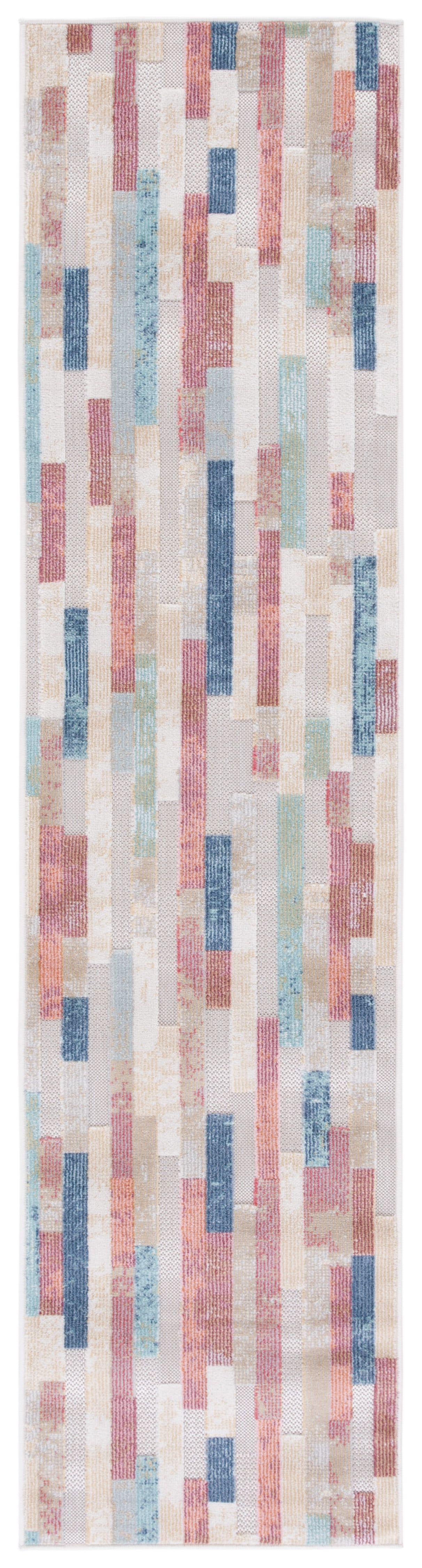 SAFAVIEH Cabana Avalon Geometric Indoor/Outdoor Runner Rug, Red/Aqua/Ivory, 2'2" x 9'