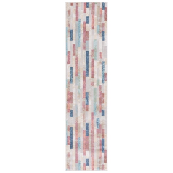 SAFAVIEH Cabana Avalon Geometric Indoor/Outdoor Runner Rug, Red/Aqua/Ivory, 2'2" x 9'